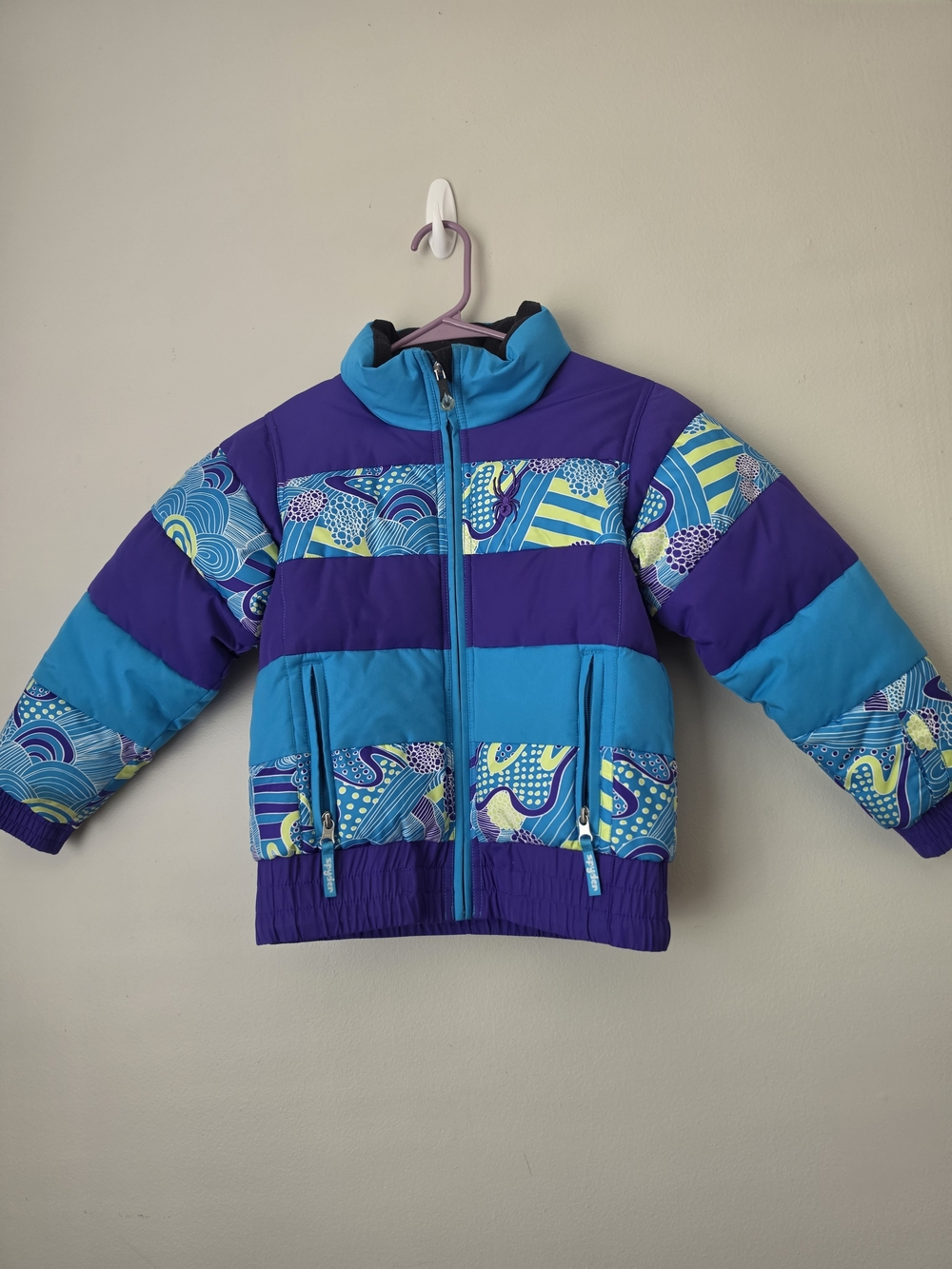 Spyder Kids Colorblock Puffer Jacket - Purple & Teal with Pattern